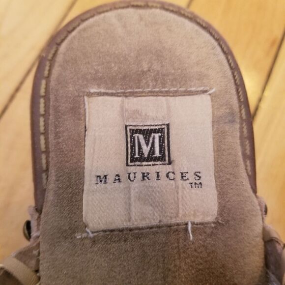 Vintage 90s y2k Maurices Tan Suede Leather Whipstitch Boho Western Clogs Mules - Picture 11 of 11